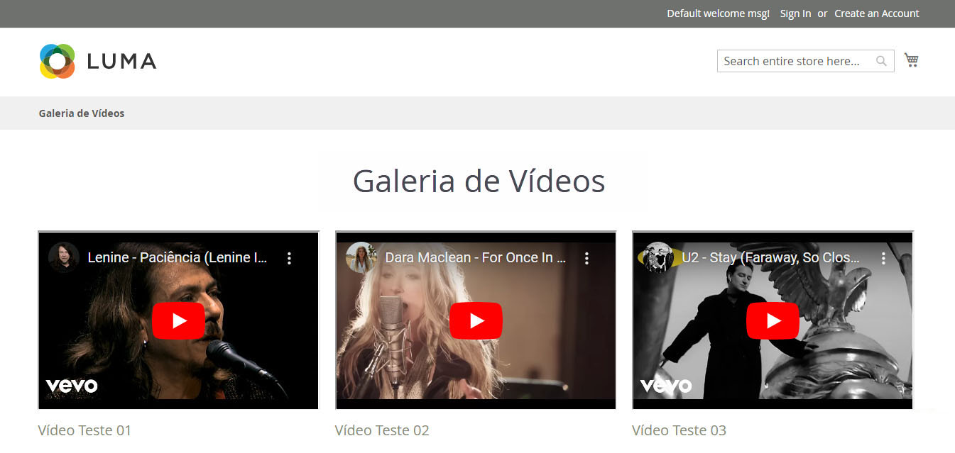 Galeria de Vídeos Magento 2 Frontend